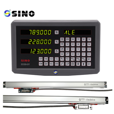 灰色のSINO数値表示装置DRO 3の軸線1umのガラス線形スケールのメートル